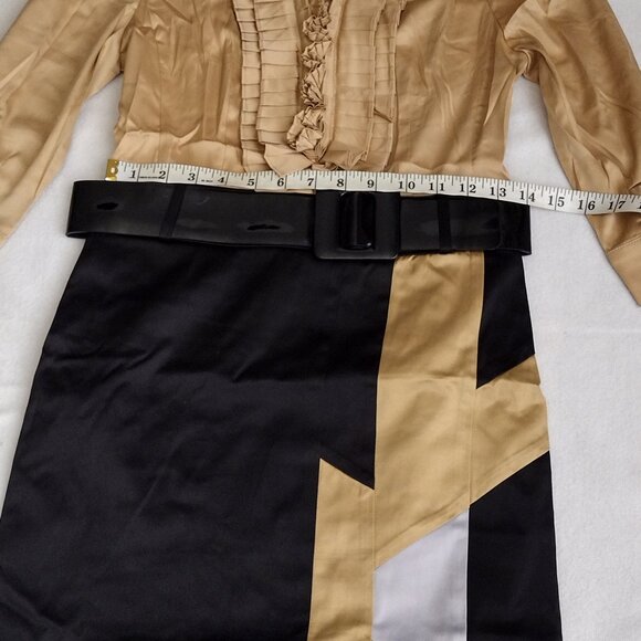 Rachael G. Black and Gold Satin Dress, Size M - Picture 9 of 16